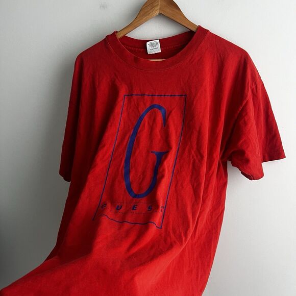Vintage Guess TShirt One Size Tee Spell Out Single Stitch Made In USA Red Unisex - Picture 6 of 6